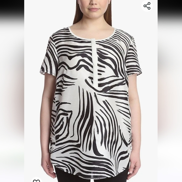 LAFAYETTE 148 Newyork 100% silk Shari ShortSleeve Zebra-Print Top Black/White. M - Picture 1 of 16
